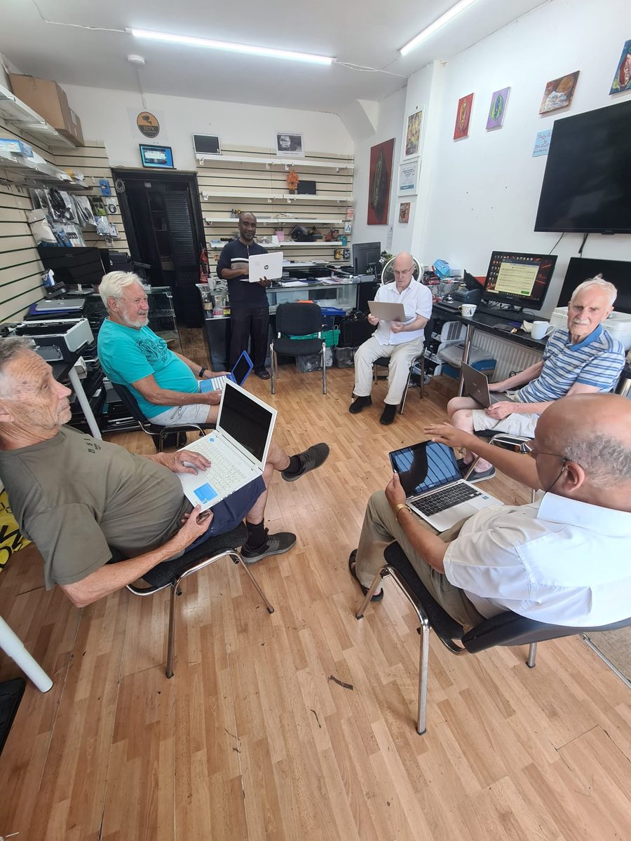 Local residents learning digital skills together at a Geek Community Hub session